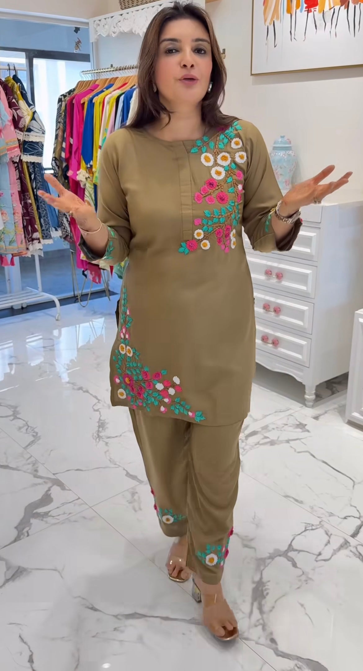 Women Trendy Embroidery Cotton Straight Kurta and Co-ord Set