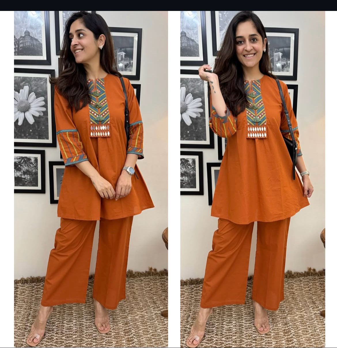 Women's Cotton Blend Short Length Embroidered Co-Ord Set