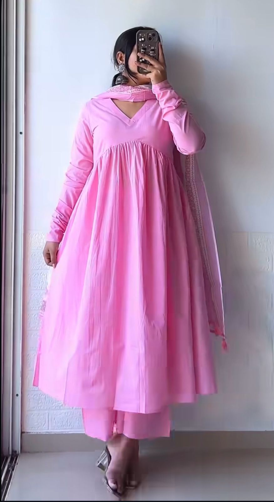 Women's Cotton Blend Anarkali Printed Kurta with Pant & Dupatta