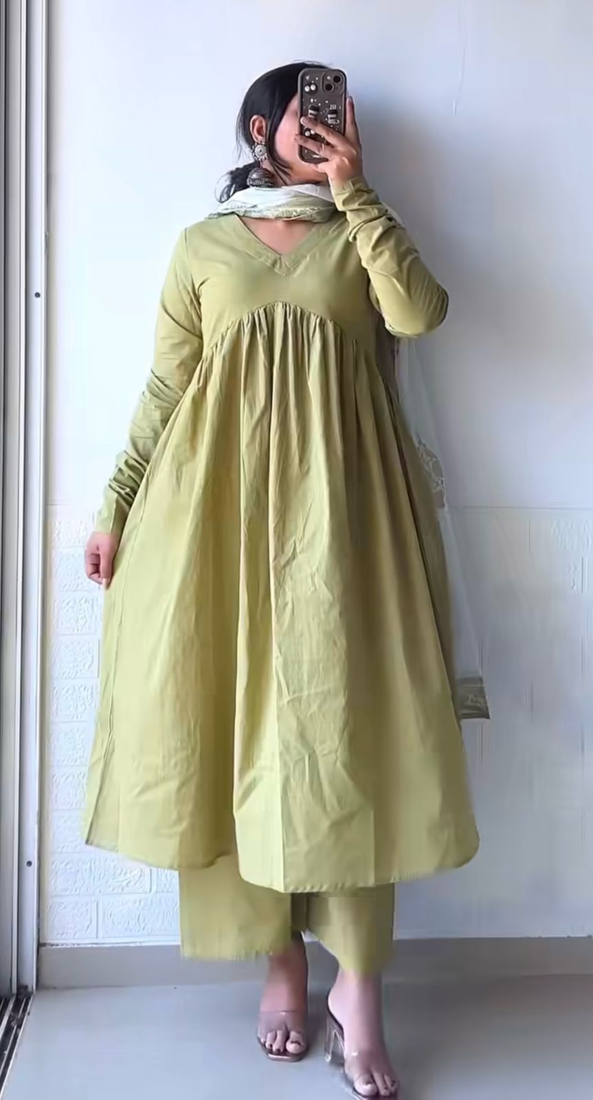 Women's Cotton Blend Anarkali Printed Kurta with Pant & Dupatta