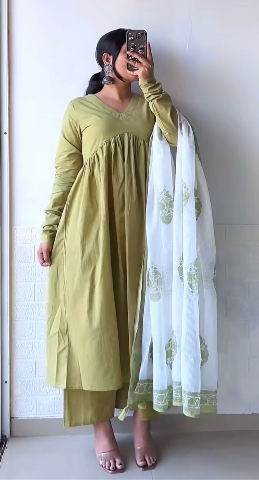 Women's Cotton Blend Anarkali Printed Kurta with Pant & Dupatta