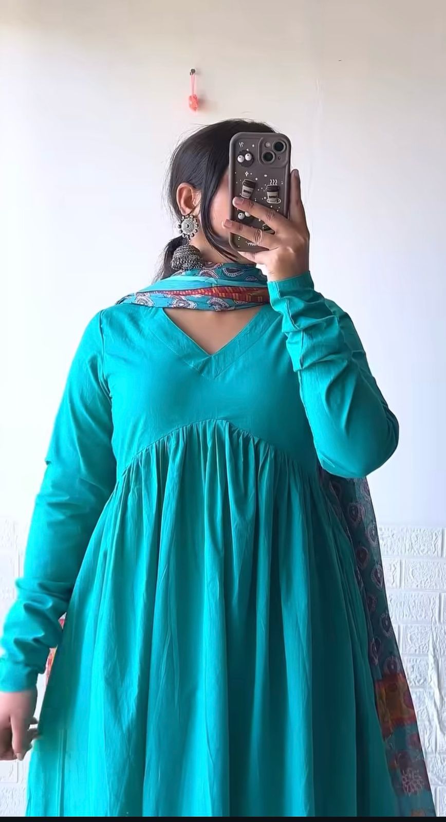 Women's Cotton Blend Anarkali Printed Kurta with Pant & Dupatta