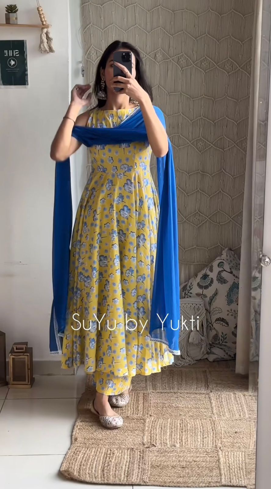 Women's Cotton Blend Anarkali Kurta Pant Set with Dupatta