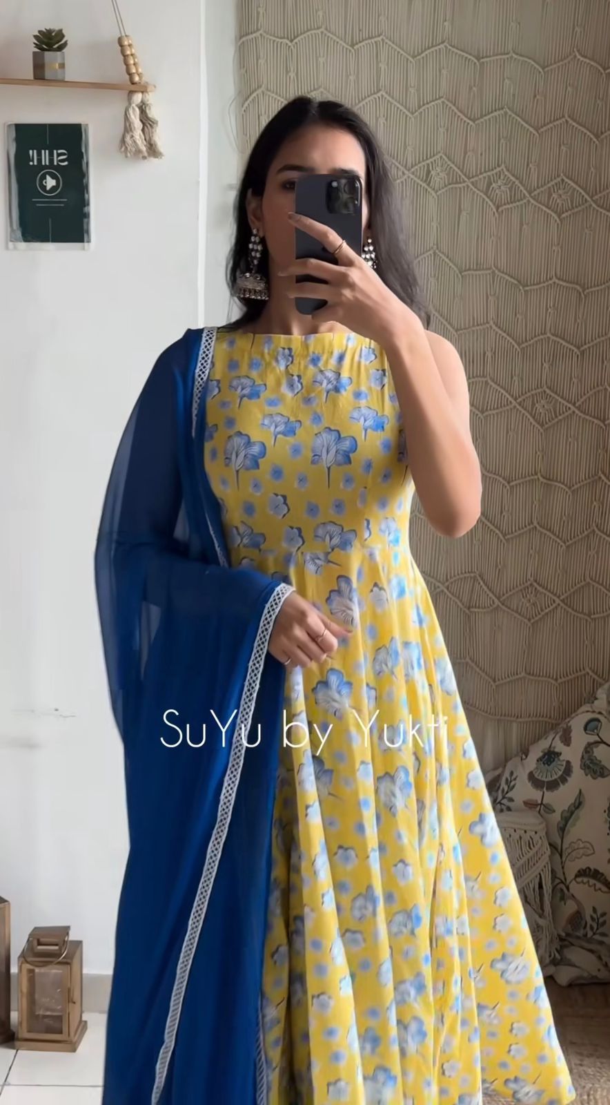 Women's Cotton Blend Anarkali Kurta Pant Set with Dupatta