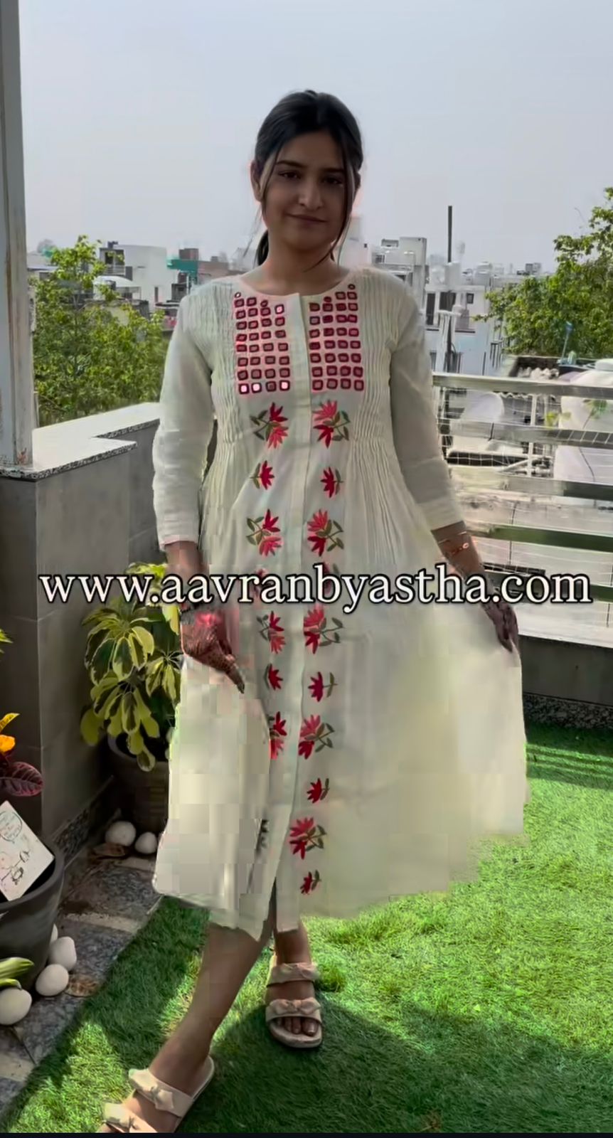 Women's Georgette Anarkali Dress with Mirror & Embroidery Work