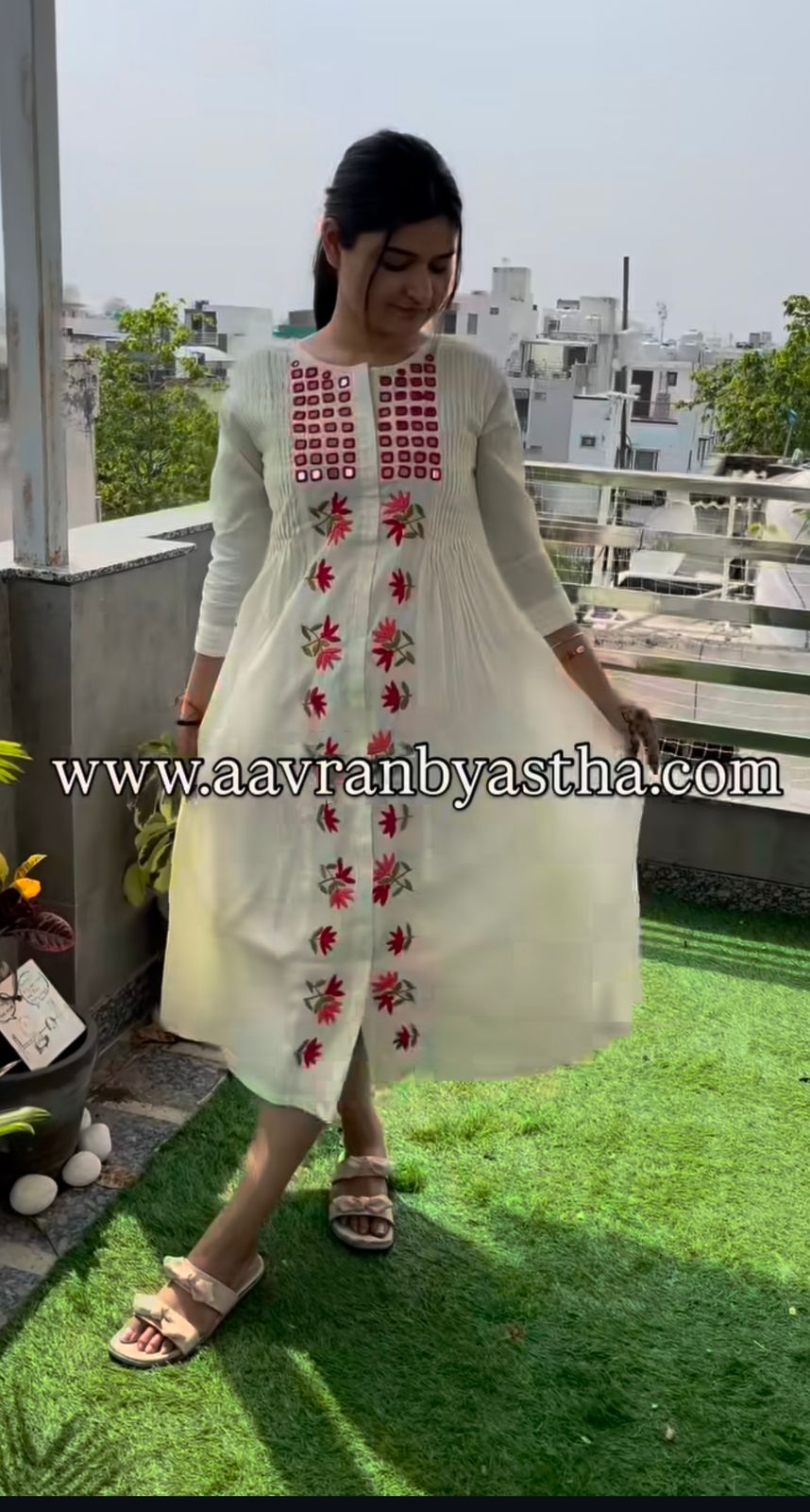 Women's Georgette Anarkali Dress with Mirror & Embroidery Work