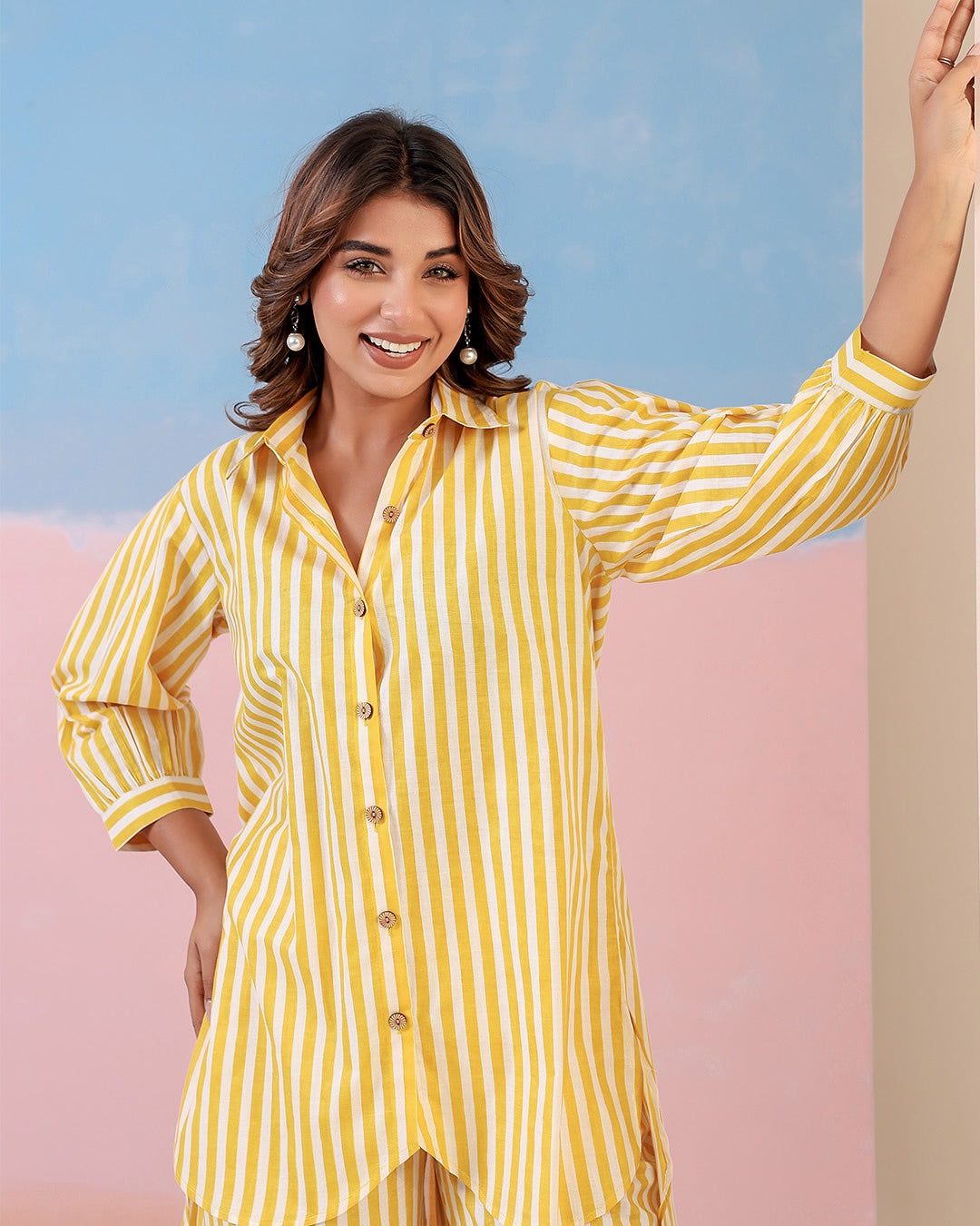 Flamezia Sunshine Stripe Kurti Shirt & Pant Set