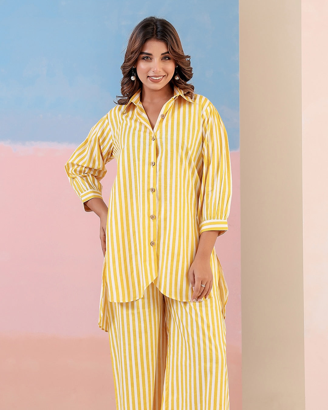 Flamezia Sunshine Stripe Kurti Shirt & Pant Set