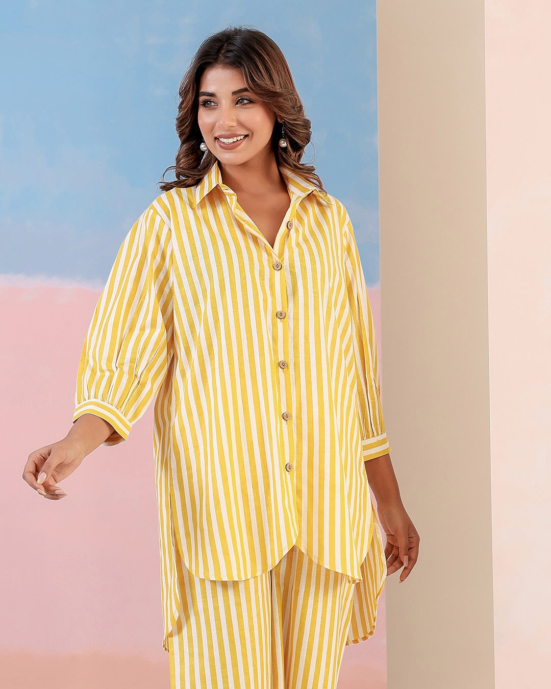 Flamezia Sunshine Stripe Kurti Shirt & Pant Set