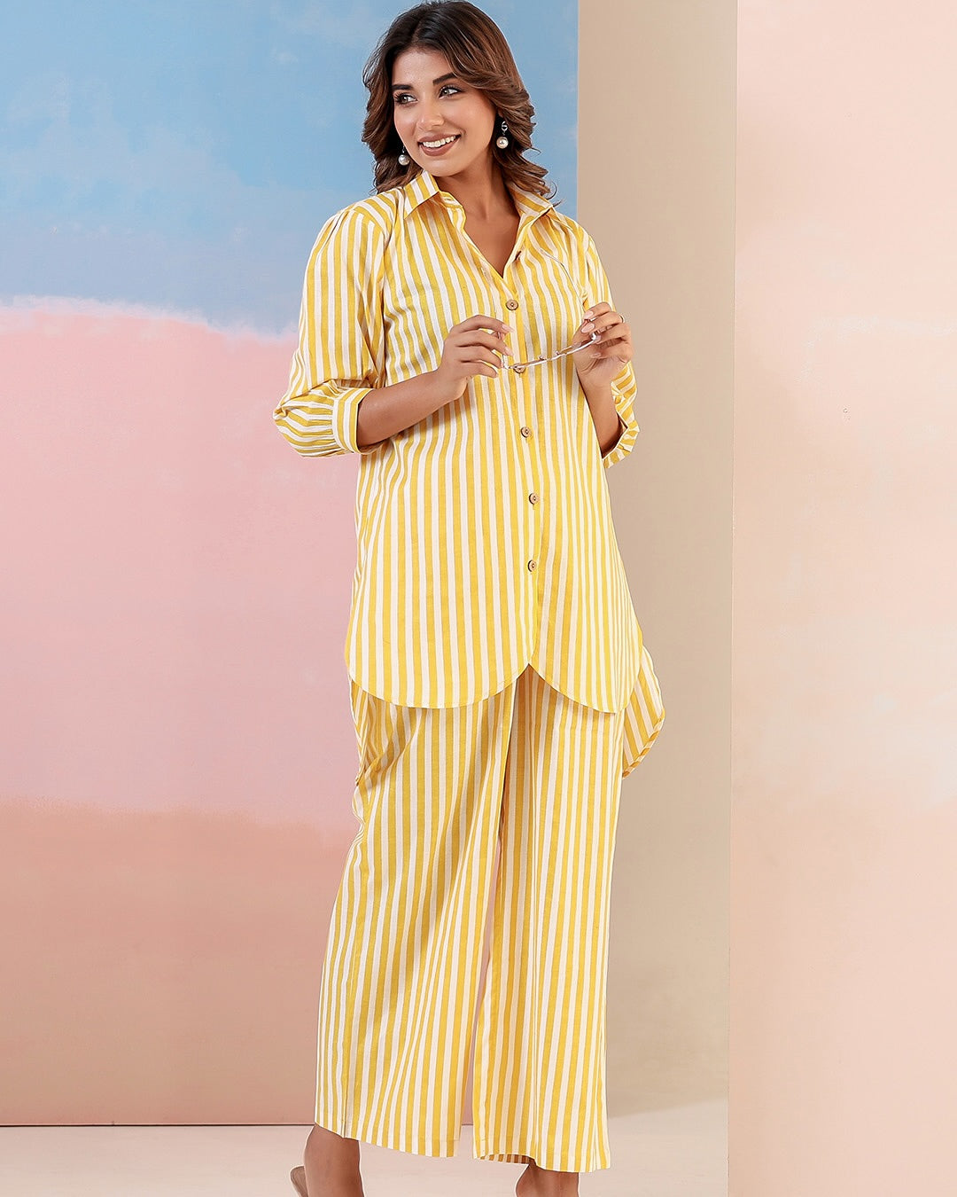Flamezia Sunshine Stripe Kurti Shirt & Pant Set